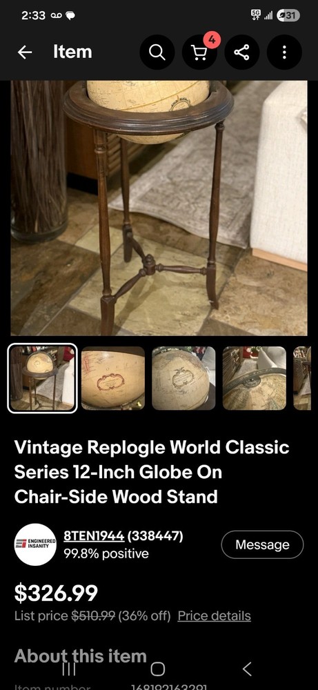 Vintage Replogle Globe 16" on Metal Stand