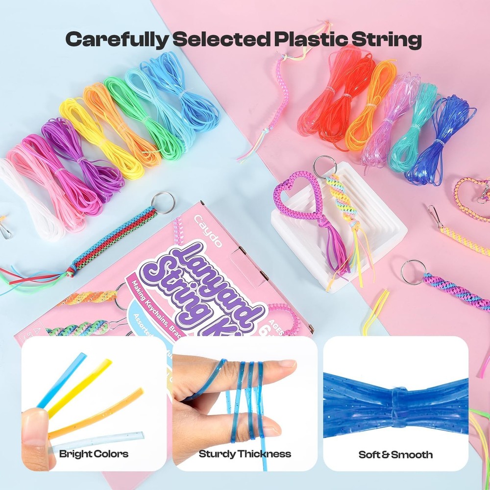 Caydo Plastic Lanyard String Kit, 15 Colors 2 Style Multicolored