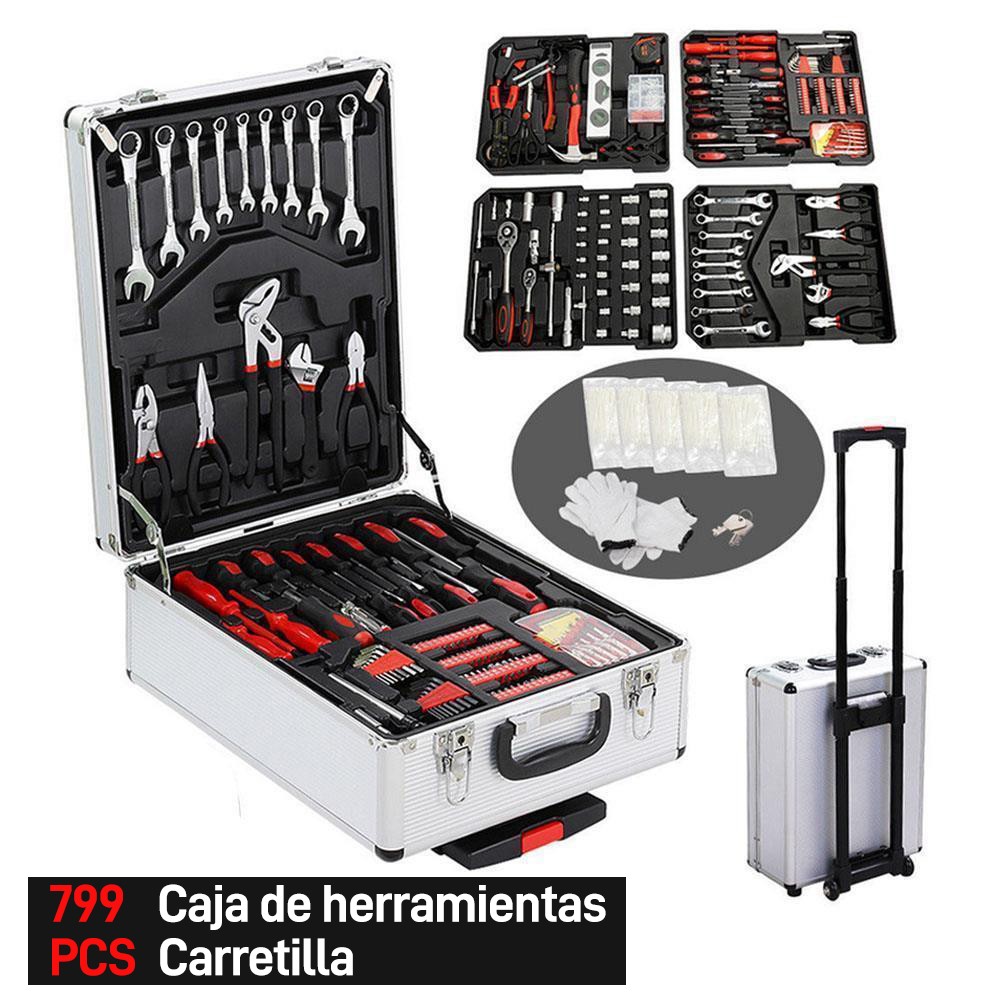 799pc Aluminum Trolley Case Tool Set, Silver, Comprehensive Portable Tool Kit