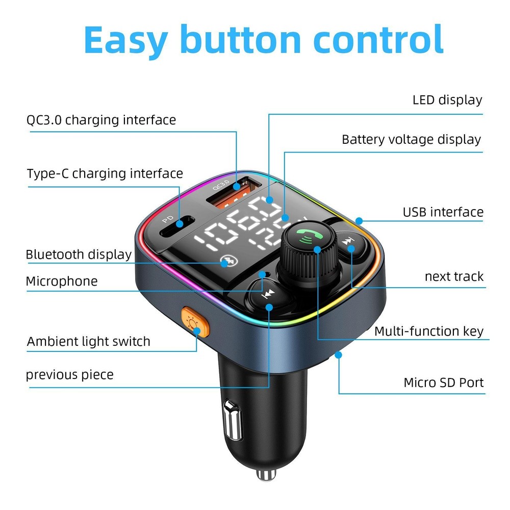 Car Adapter U Disk Music Player 7 Color Backlit Fast Handsfree Call for