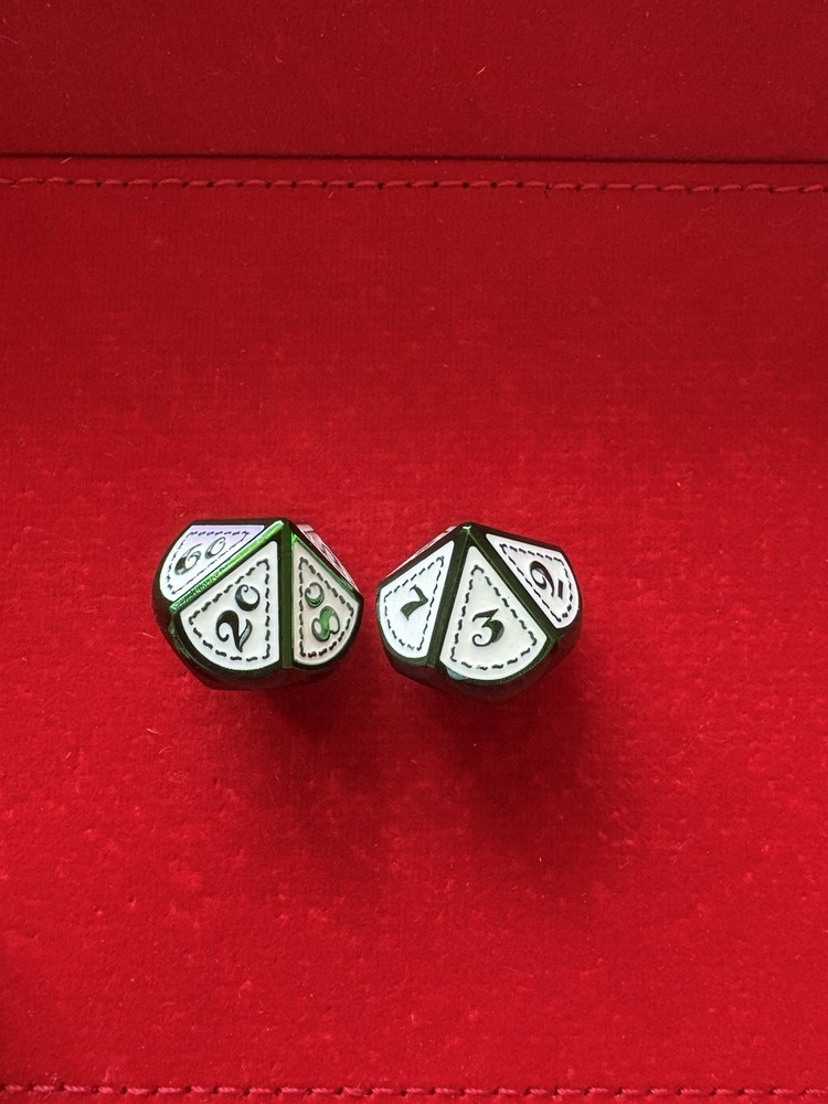 7 Pc Polyhedral Metal Dice Green & White