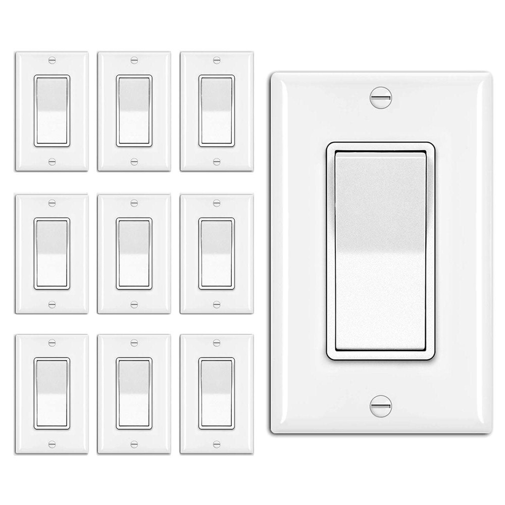 10 Pack 3-Way Decorator Wall Light Switch with Wallplate, 15A 120V/277V, Sing...