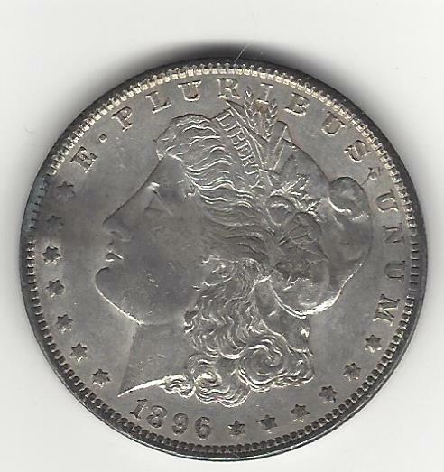 1896 TONED OBVERSE MORGAN SILVER DOLLAR
