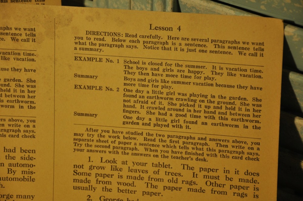 1925 Summarizing Paragraphs Self Supervised Seat Work 7th 8th Grade Learning Mat