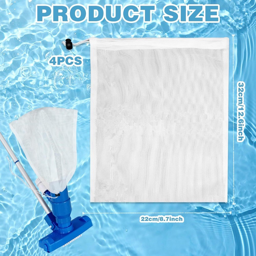 4Pcs Pool Vacuum Replacement Mesh Bag, Leaf Net Bag Fine White