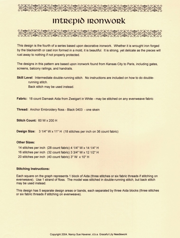 INTREPID IRONWORK Embroidery Pattern by Graceful Lily Needlework
