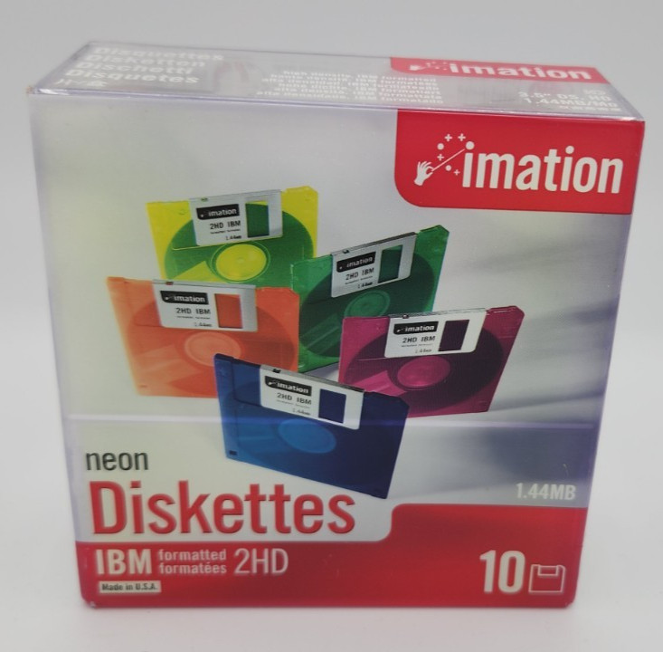 Imation Neon Diskettes 10-Pack IBM Formatted 2HD 1.44 MB Sealed New