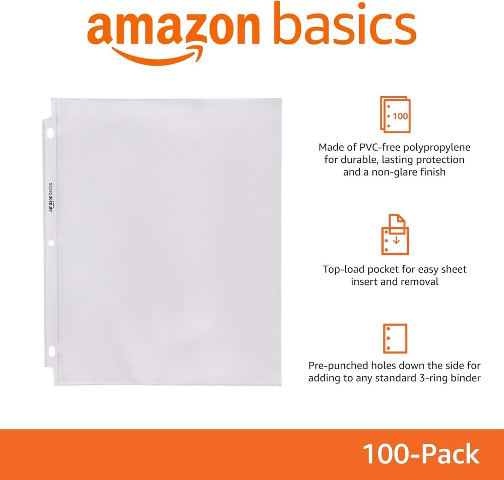 Sheet Protector, Non-Glare, 100-Pack, 8.5 X 11, Clear