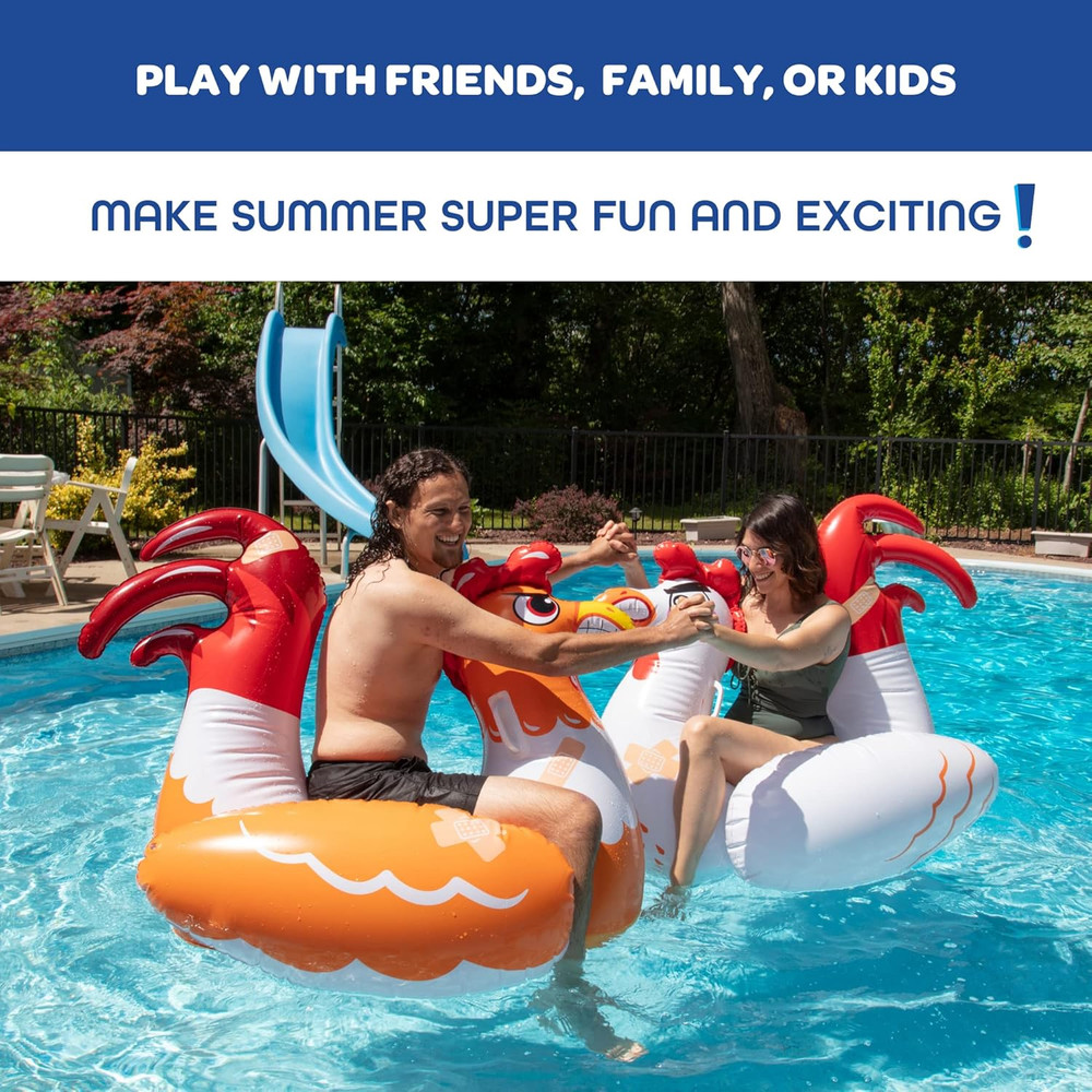 Chicken Fight Inflatable Pool Float Game Set- Includes 2 Giant Battle Ride-Ons-