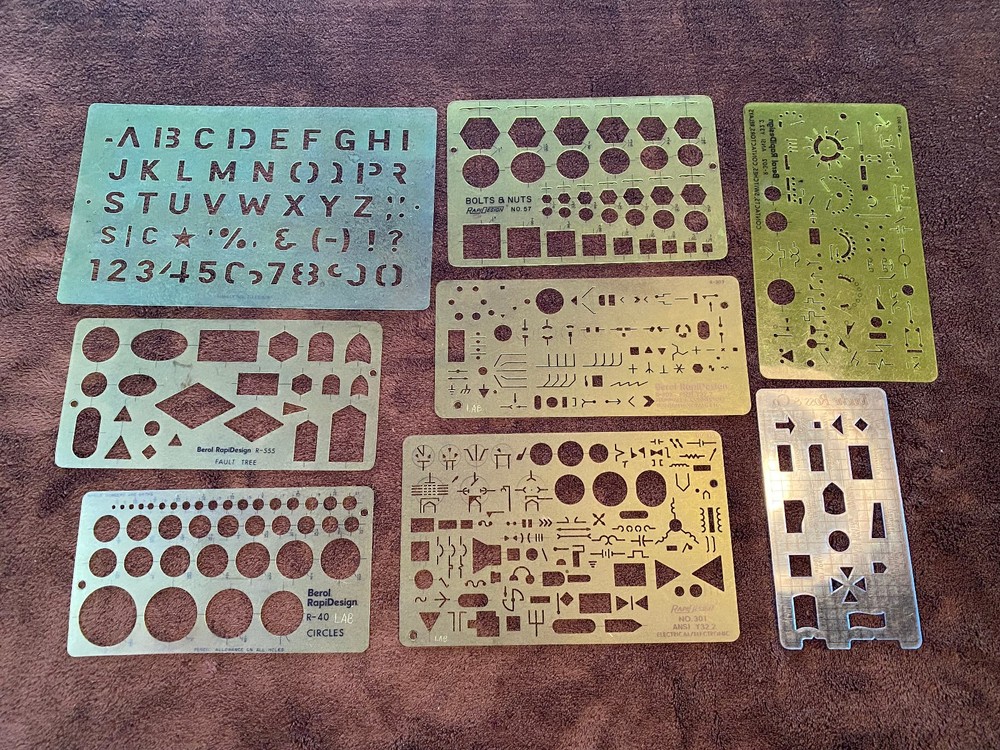 Large Lot Engineering/Drafting/Mechanical Drawing Templates, Rulers, 60 pcs