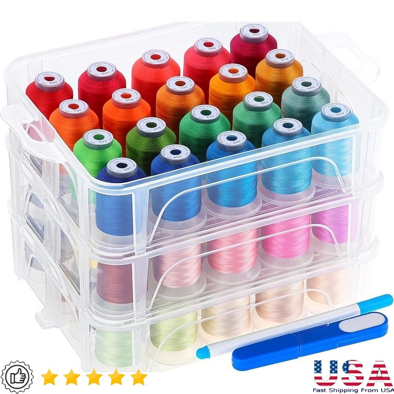 60 Spools Polyester Embroidery Thread W/ Storage Box Thread Snips Color Chart US