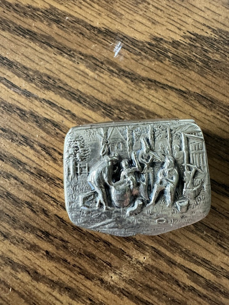 Vintage Silver Pill Box Denmark Tavern Scene Box