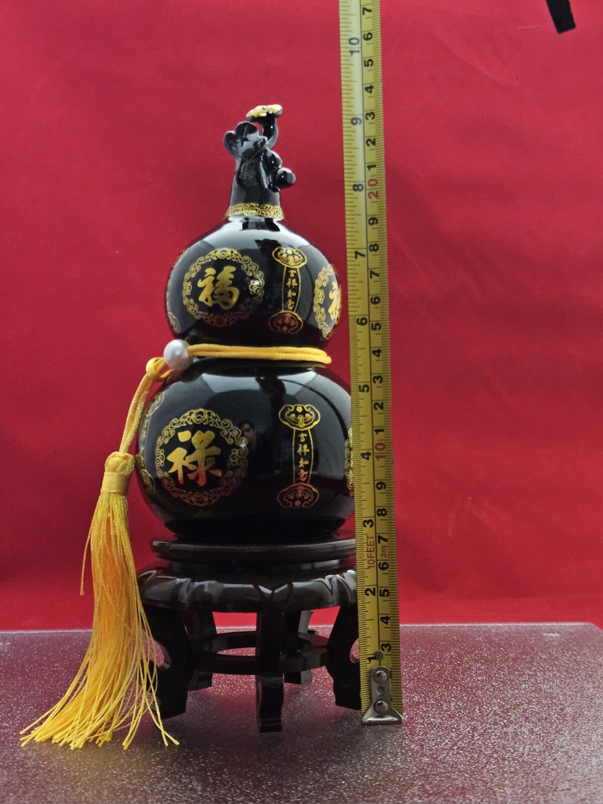 Natural Dark Jade Mount Taishan Gourd Feng Shui Good Luck Ornament Healing 3+LB