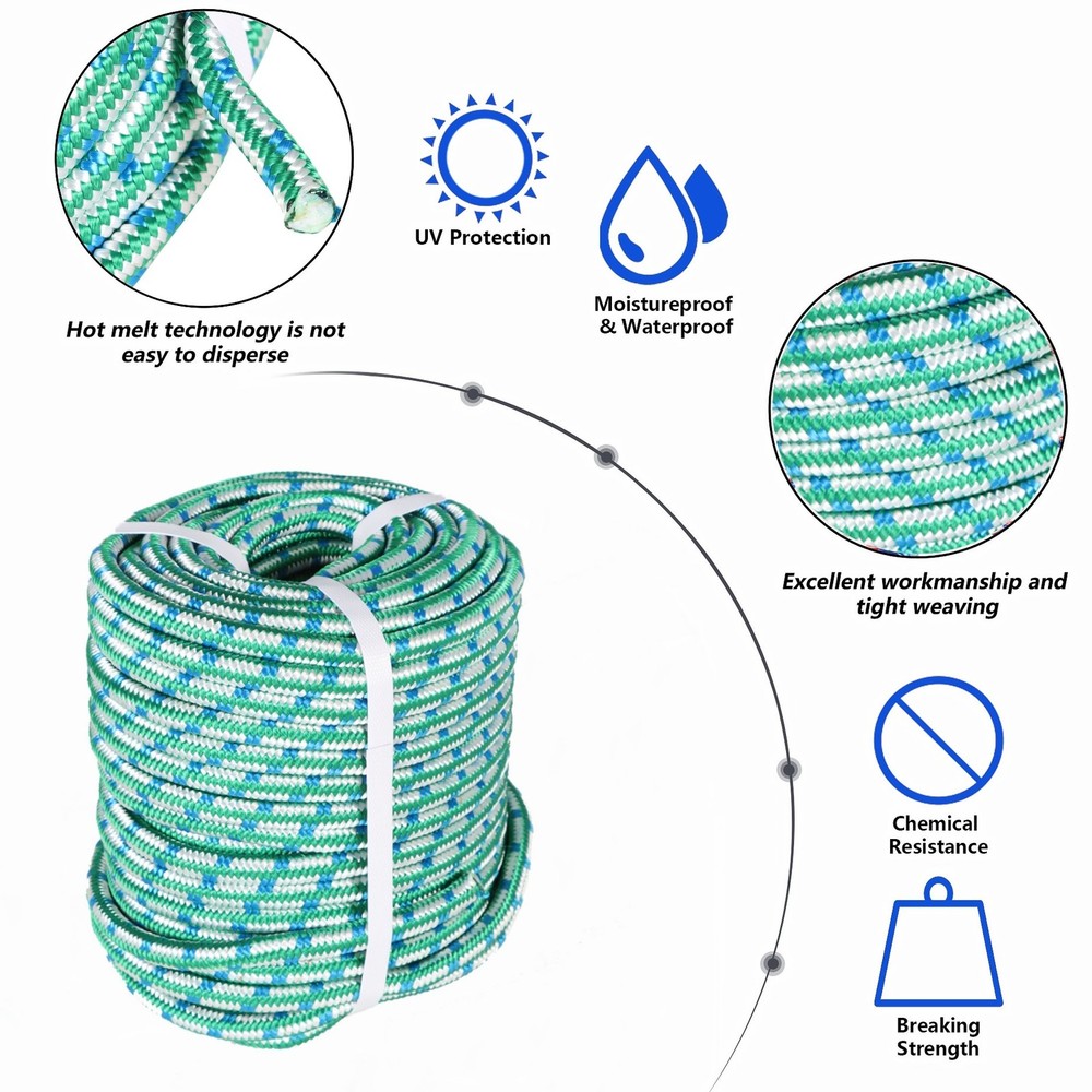 Durability Braid Polyester Rope Arborist Tree Rope 1/2" × 150' 16 Strand
