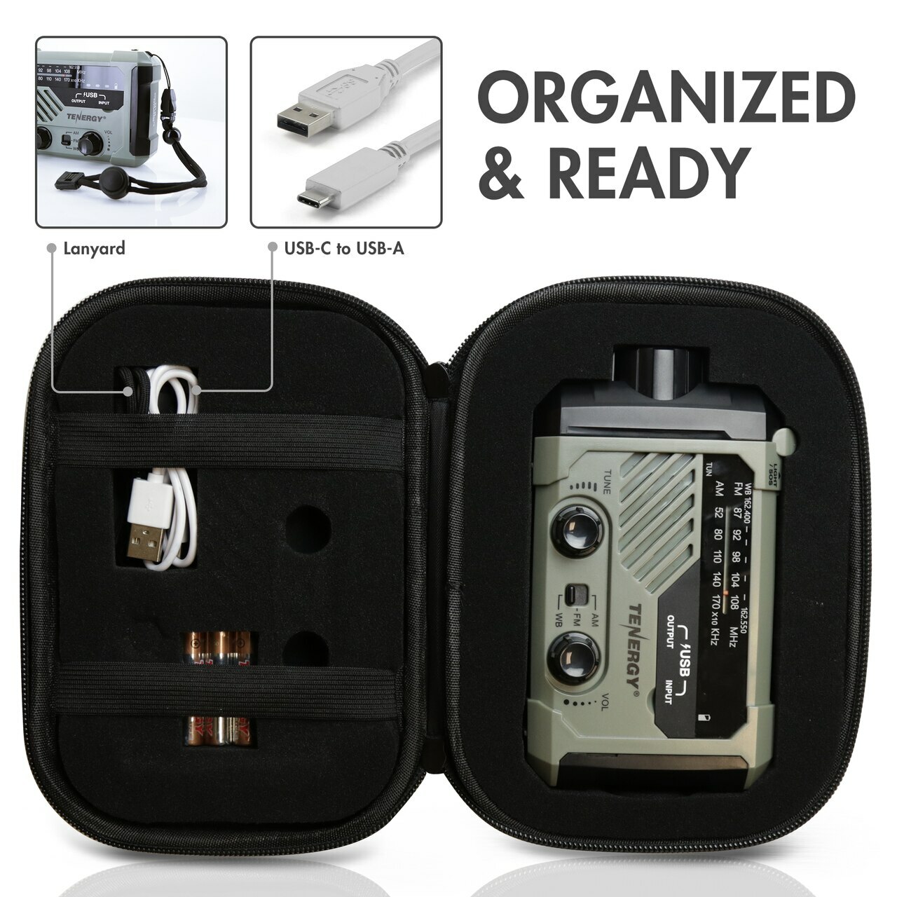 Tenergy Emergency Solar Hand Crank Weather Radio Power Bank Charger Flash Light