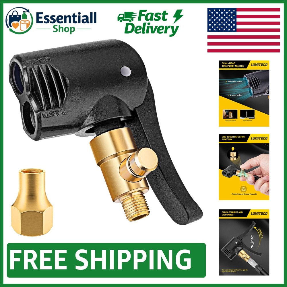 Locking Presta & Schrader Air Chuck with One-Touch Deflation for Efficient Use