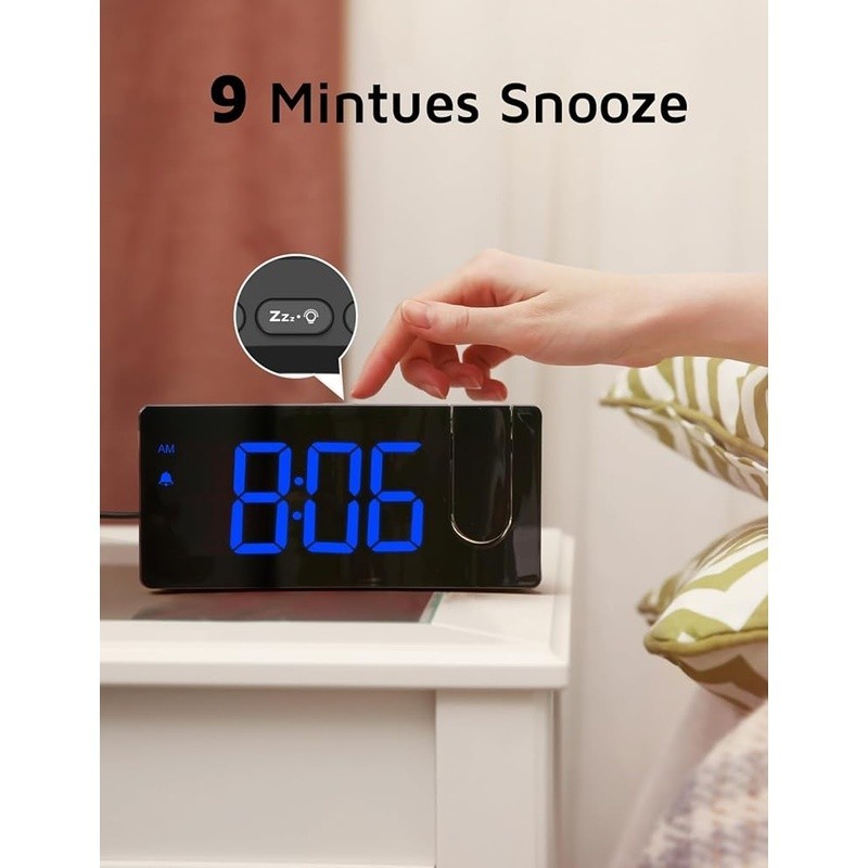 Projection Alarm Clock 180° Rotatable Projector USB Charging Snooze Function