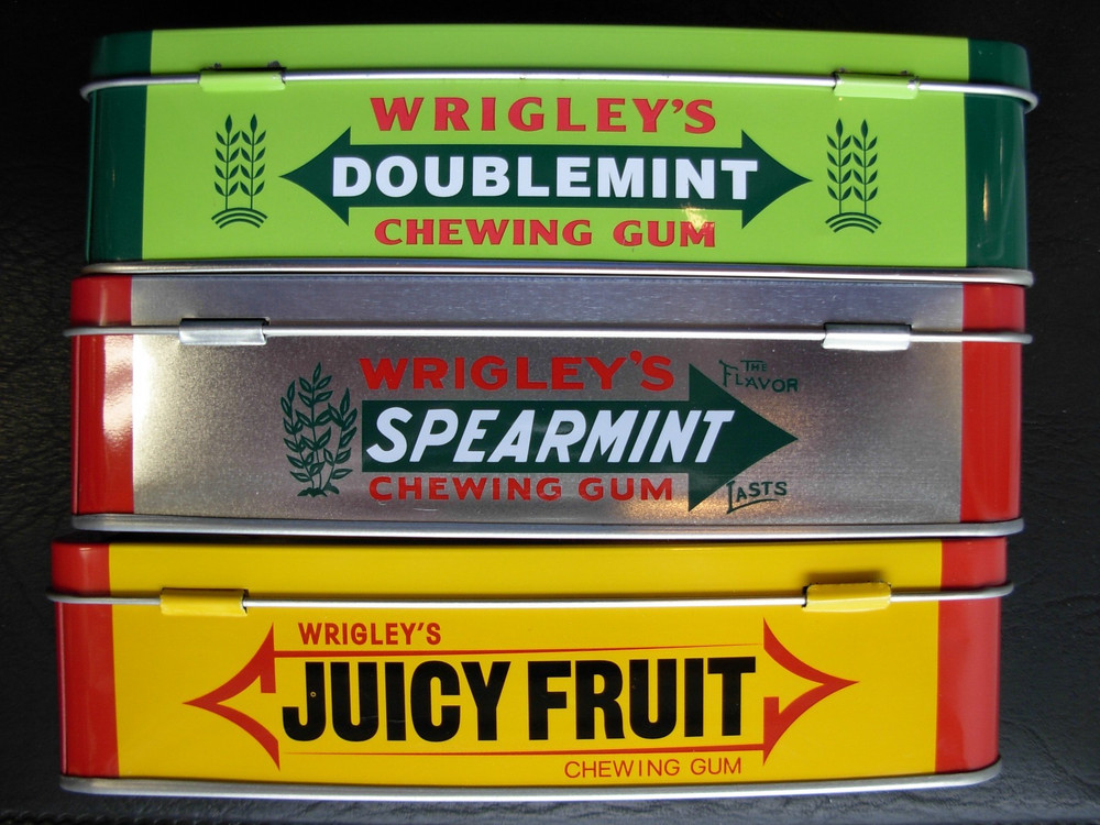 Three Wrigley's Juicy Fruit Tin Containers