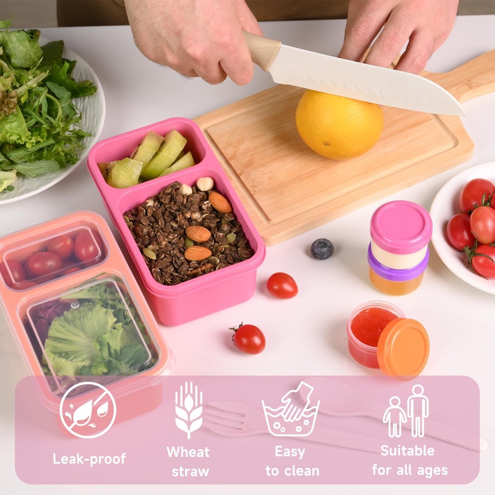 6 Pack Snackle Box Container for Meal Prep, 2 Compartment Small Reusable Lunc...