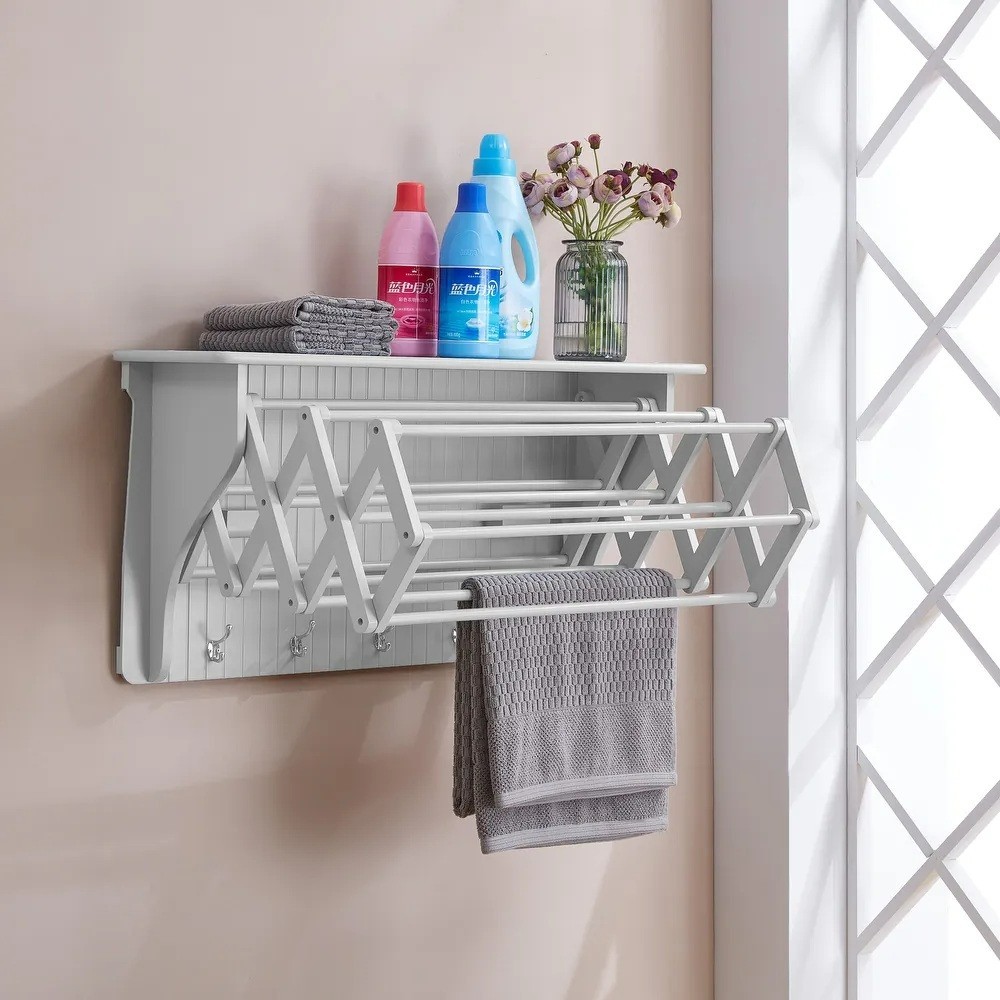 Drying Accordion Rack Retractable Wall Mounted Laundry Collapsible Space Saving