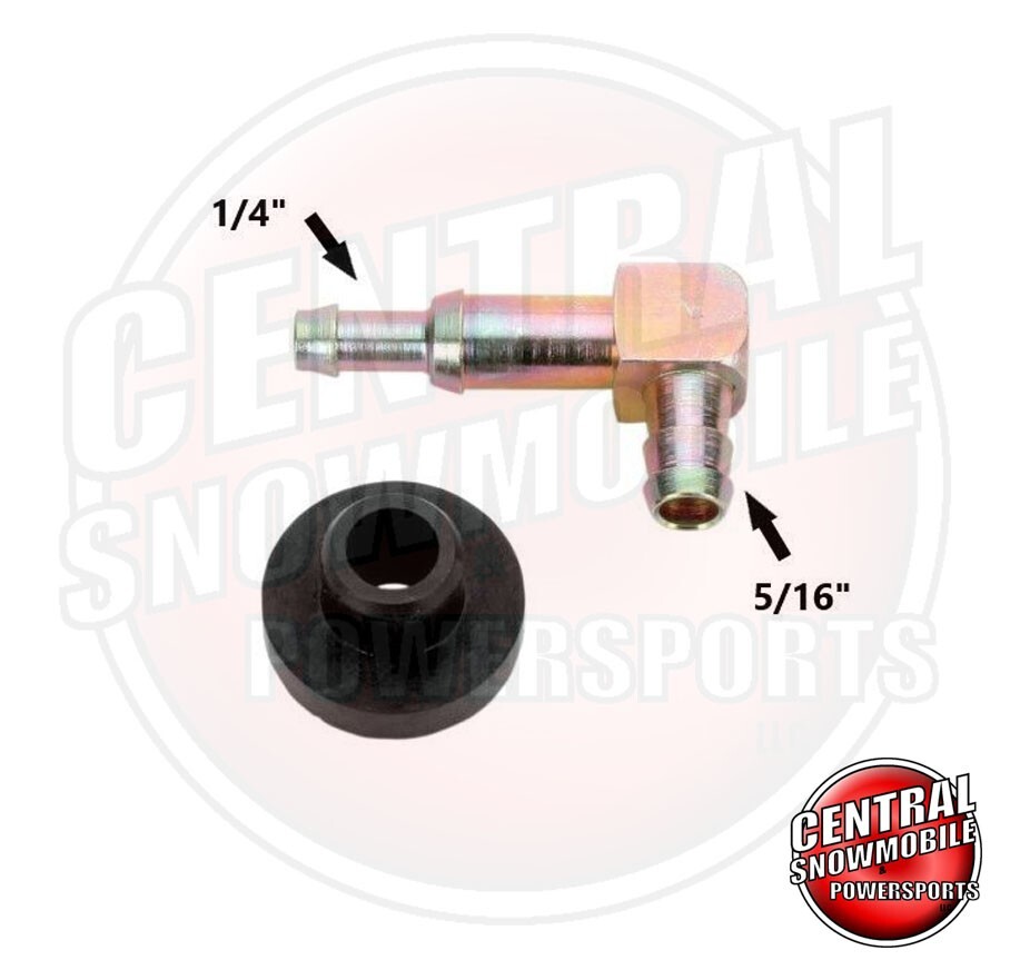 Fuel Elbow 5/16" Line 90 Degree Gas Tank Fitting Metal with Rubber Grommet