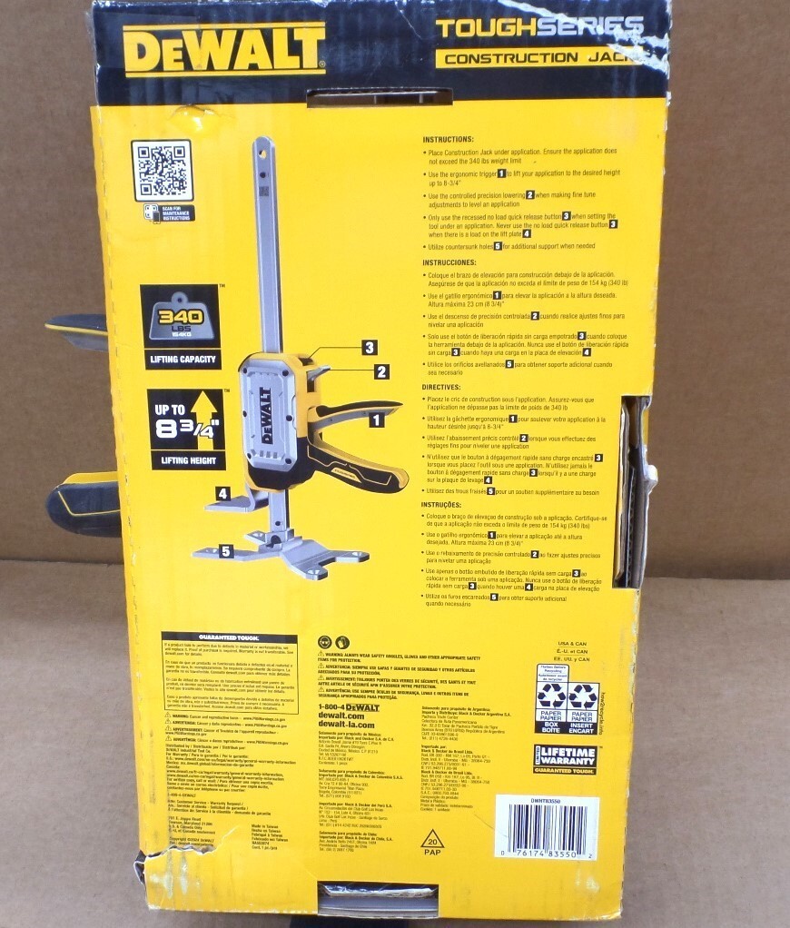 DEWALT DWHT83550 TOUGHSERIES CONSTRUCTION JACK SET, LIFT TO 340LBS-HEIGHT 8-3/4"