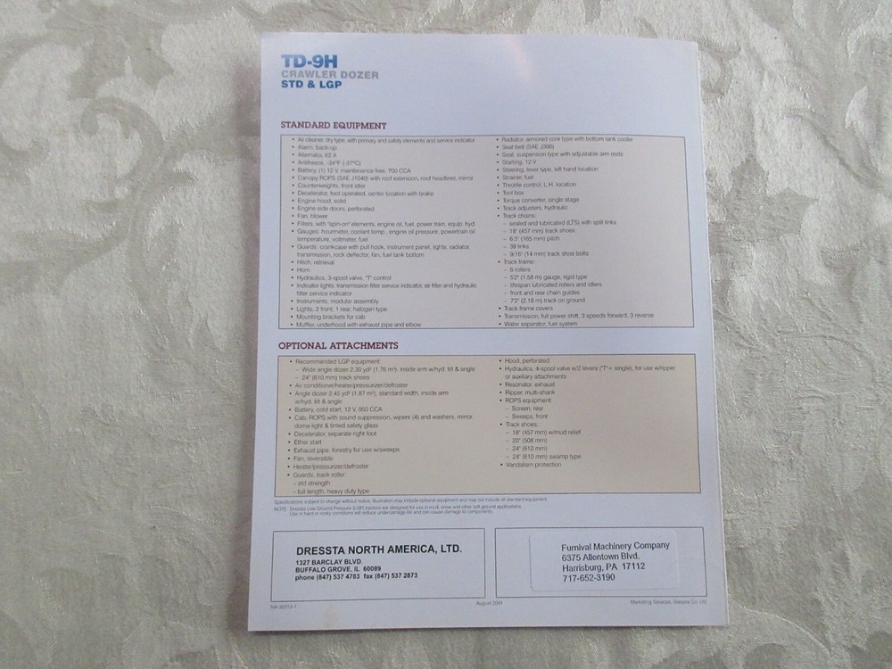 Dressta TD-9H Crawler Dozer Brochure 2001