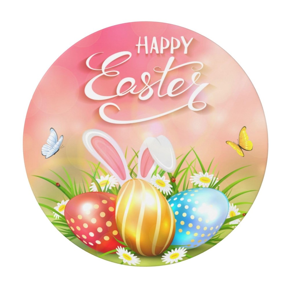 Easter Round Tablecloth with Elastic Edge, Easter Rabbit Egg Fitted Tableclot...