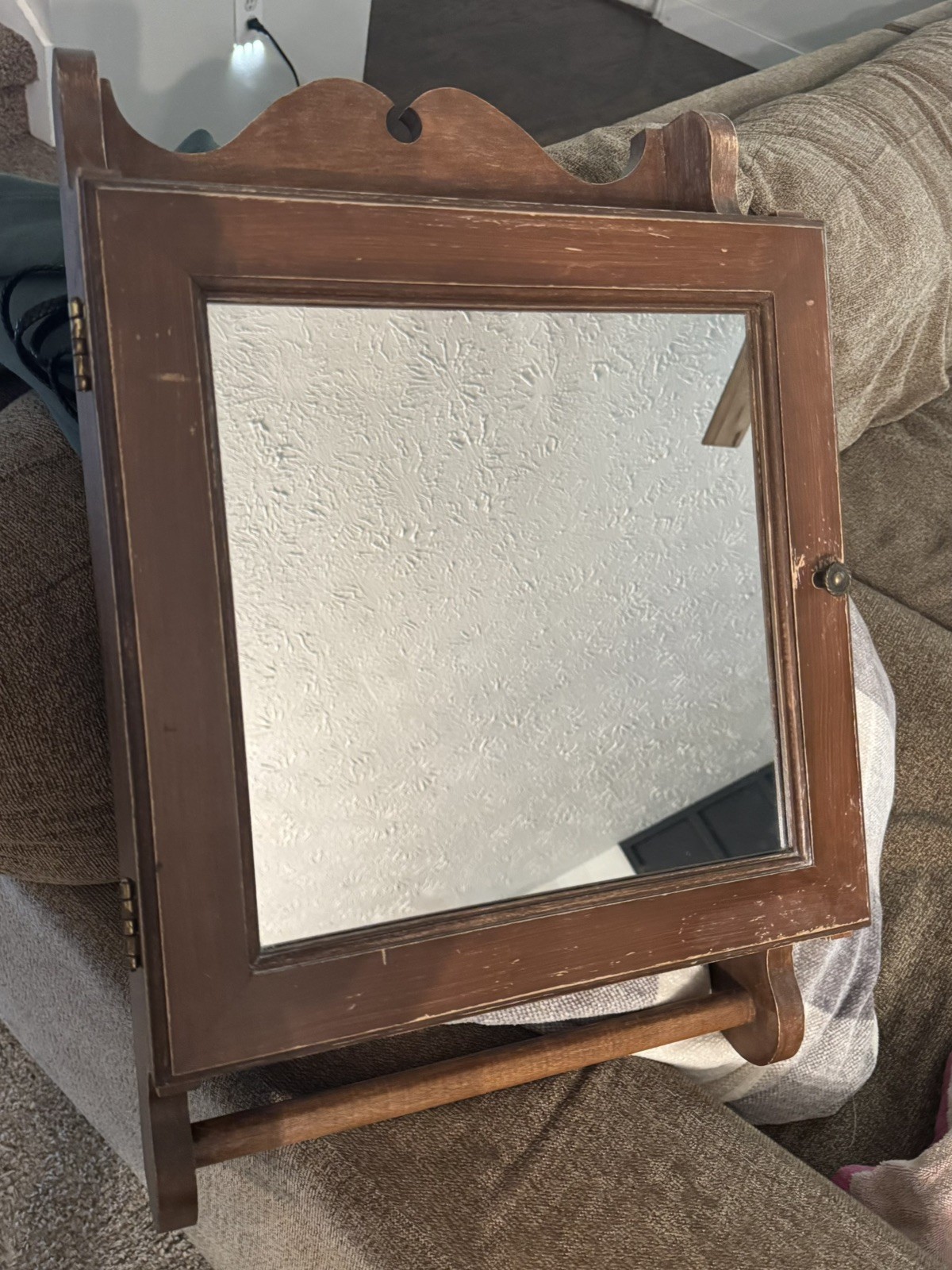 RARE Antique 1900s Hand Made Medicine Cabinet Mirror and towel bar