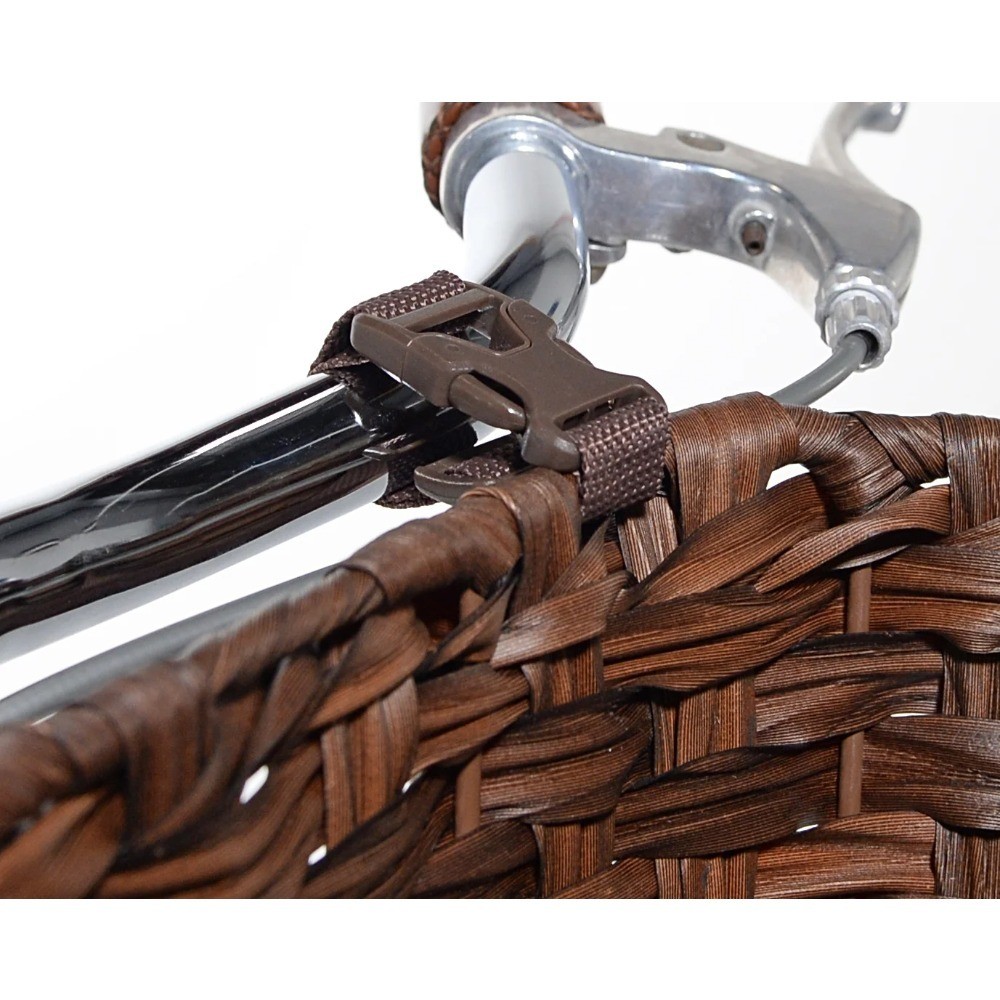Woven Front Mount Bicycle Basket with Adjustable Straps Brown