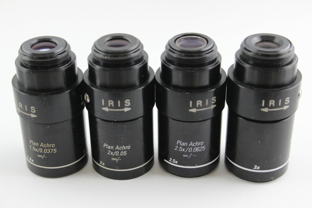 Leica 1.5x 2x 2.5x 3x ∞ Plan Achro IRIS Macro Microscope Objective Lot Set RMS