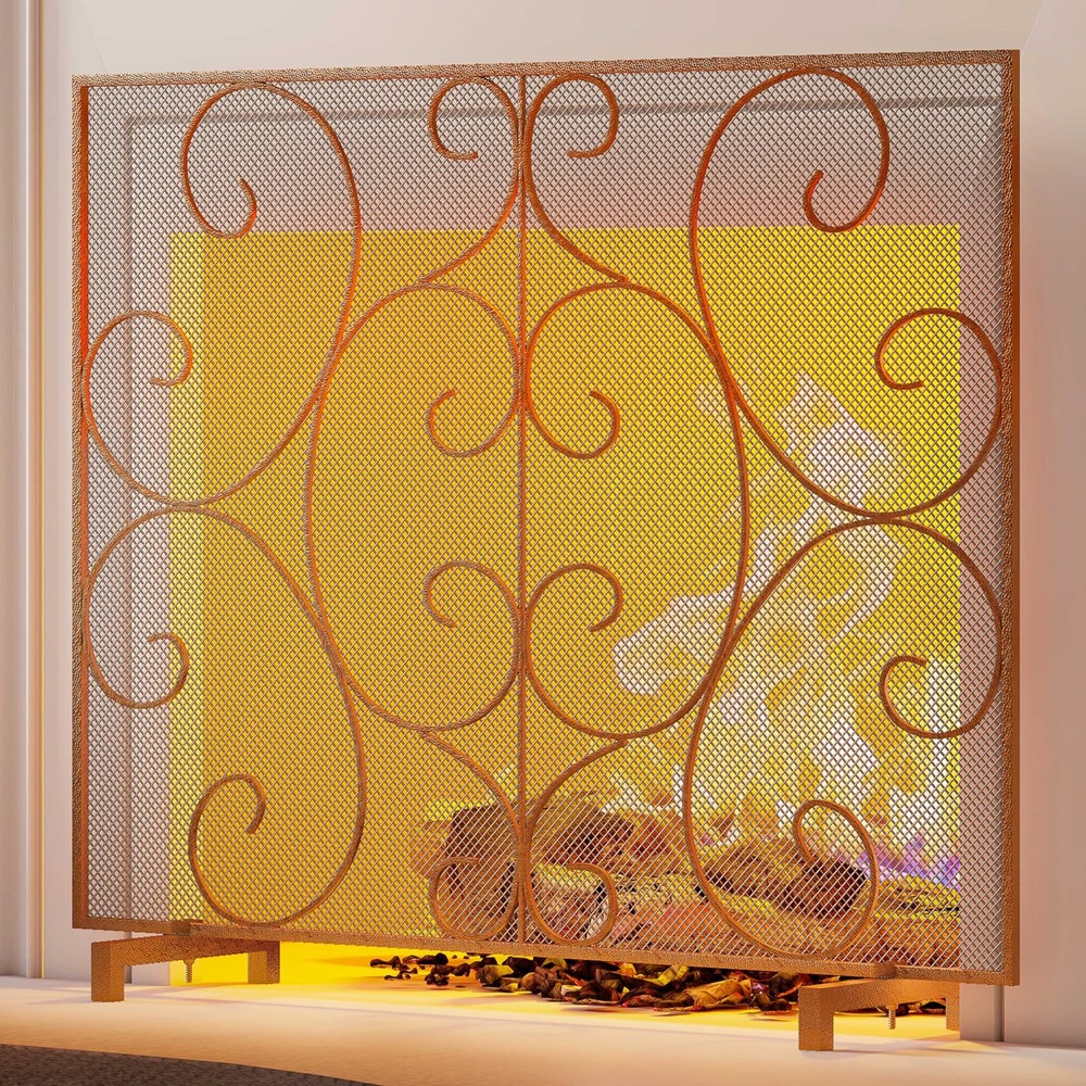 Single Panel Decorative Flat Fireplace Screen Stand Alone Cover Handcrafted D...