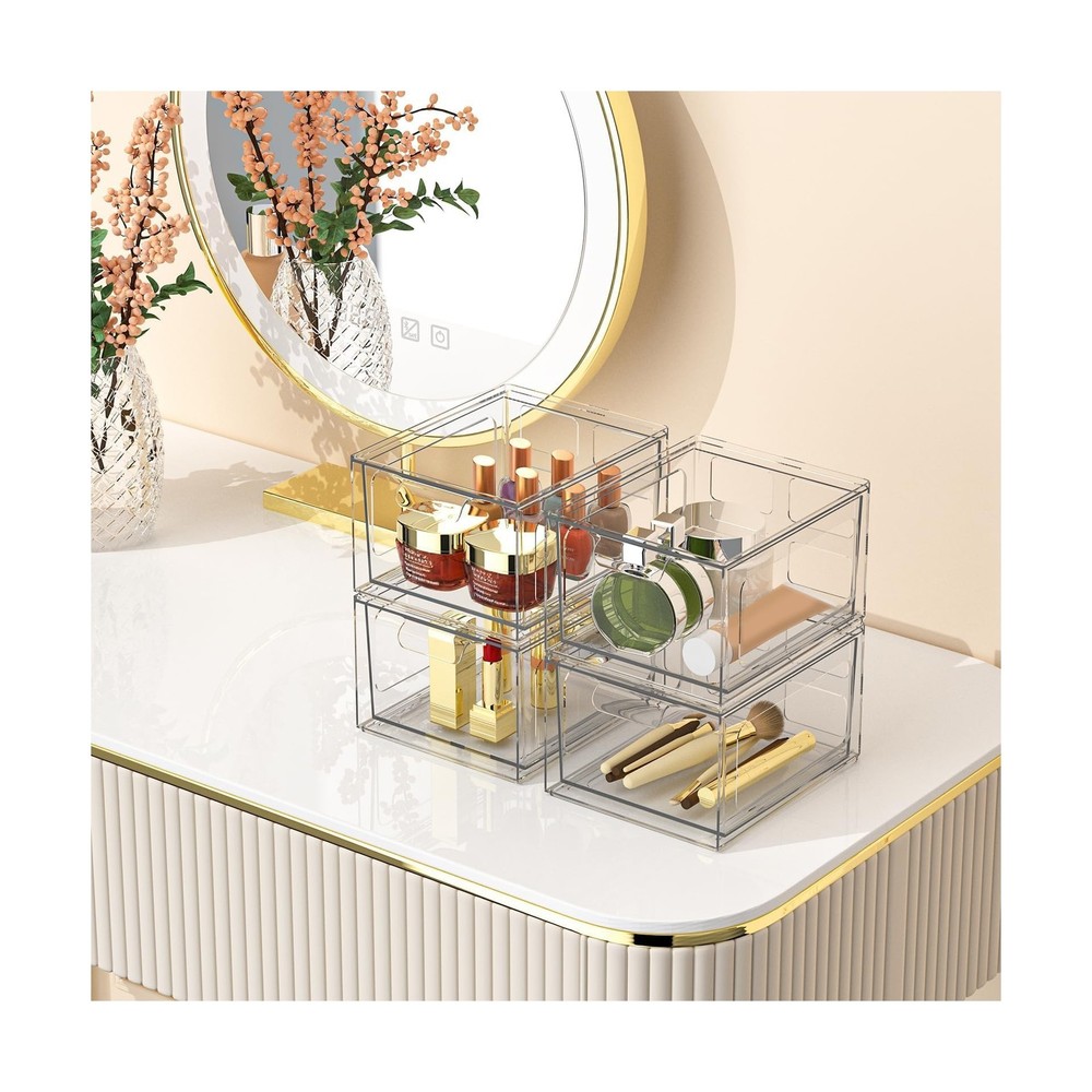 6 Pack Stackable Plastic Makeup Organizer Drawers, Acrylic Organize... Fast Ship