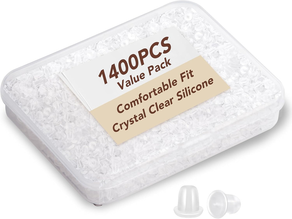 1400PCS Silicone Earring Backs – Clear Stud & Hoop Replacements with Storage Box