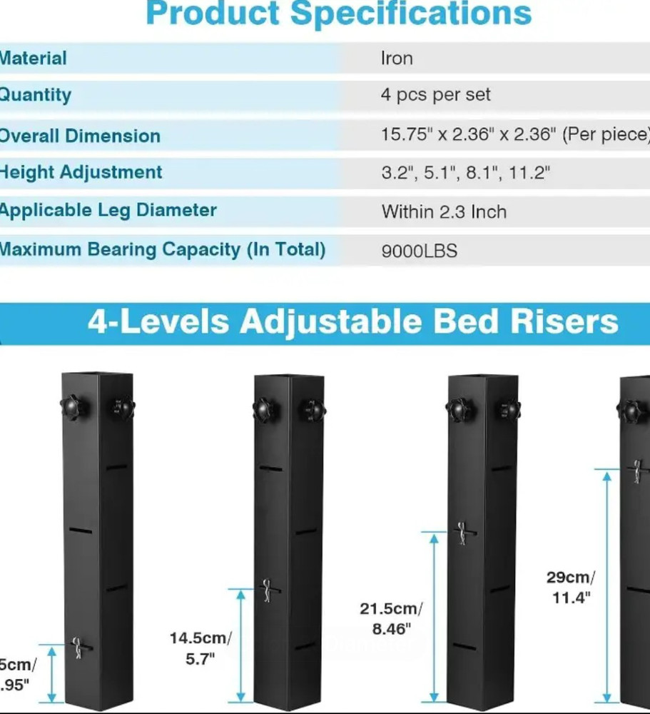 4 Packs 2.3" Diameter Square Metal Bed Risers