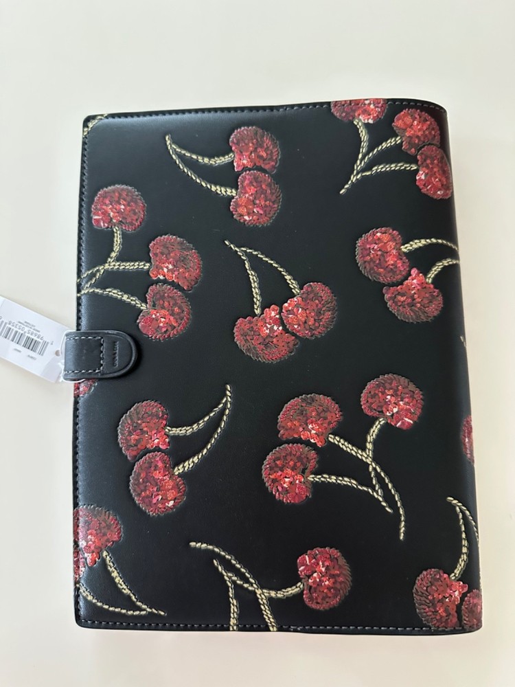 COACH NOTEBOOK CHERRIES CDB79 BLACK LEATHER NWT