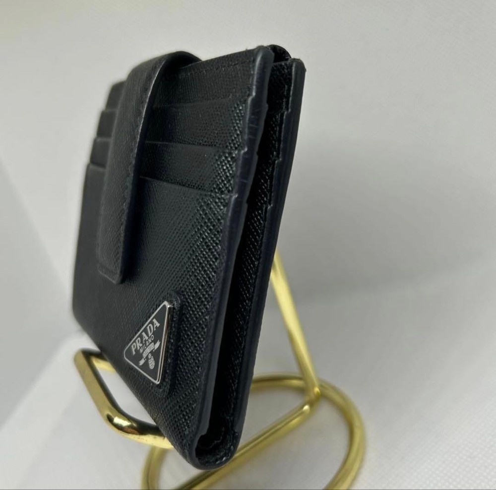Prada Two-Fold Wallet Saffiano Leather Triangle Logo Black