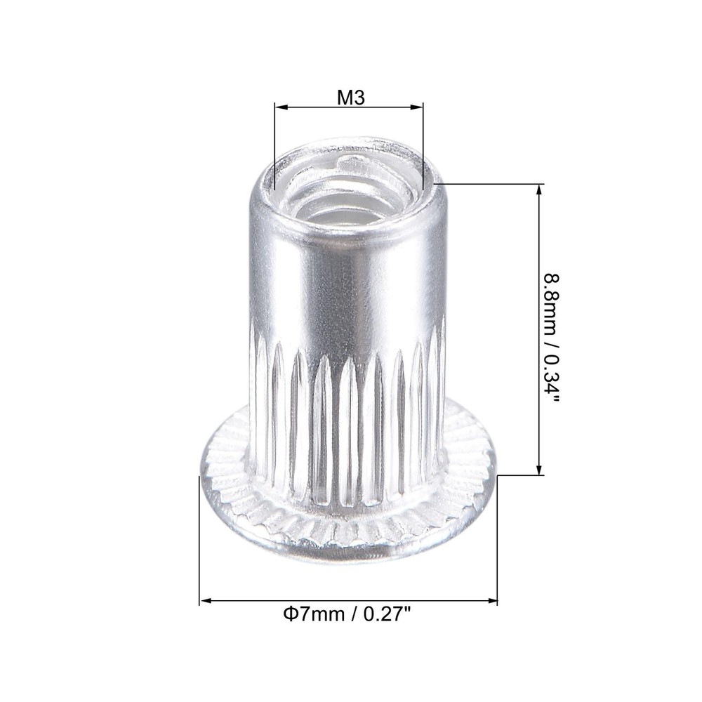 M3 Rivet Nuts Aluminium Alloy Knurled Flat Head Threaded Insert 25pcs