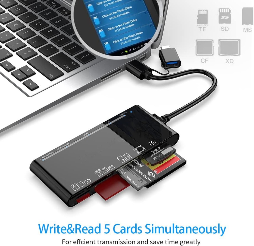 Multi USB 3.0 Memory Card Reader 7 in 1 Adapter Hub for SD CF TF Micro SD XD MS