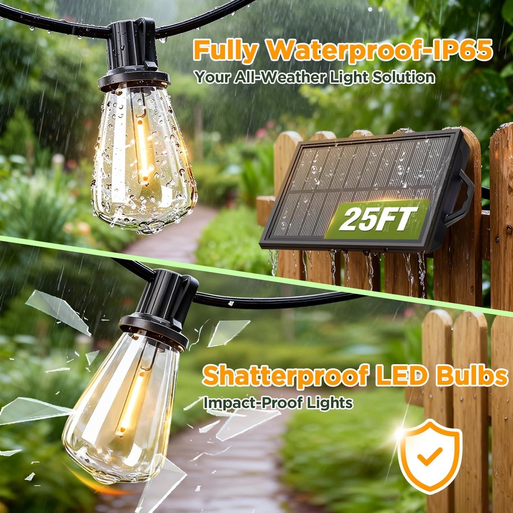 Solar String Lights Outdoor Waterproof with Remote & Timer, LED Shatterproof ...