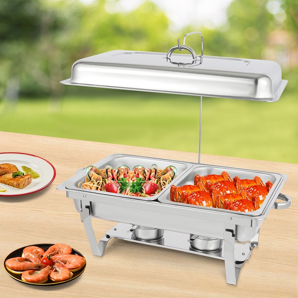 Foldable Frame Stainless Steel Buffet Set, 4.76 Quart(Each), Silver