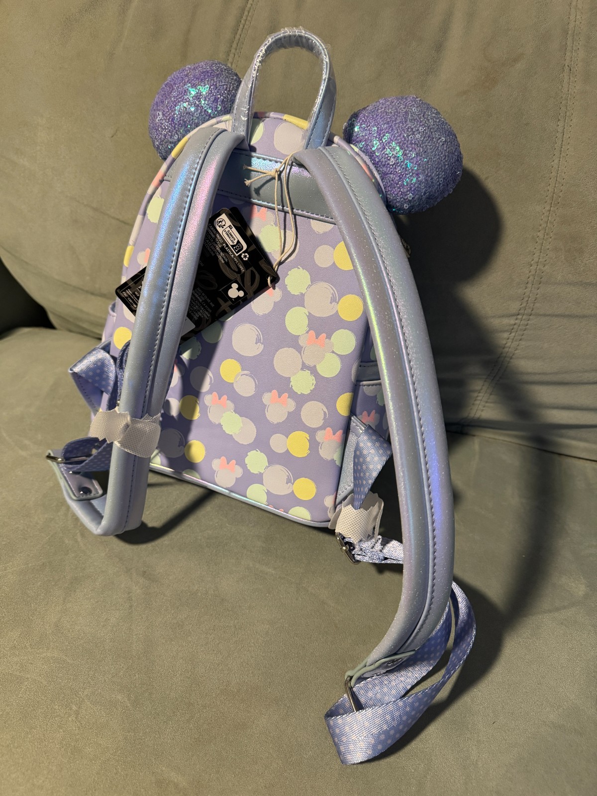 NWT - Minnie Mouse Exclusive Iridescent All-Over Print Sequin Ear Mini Backpack