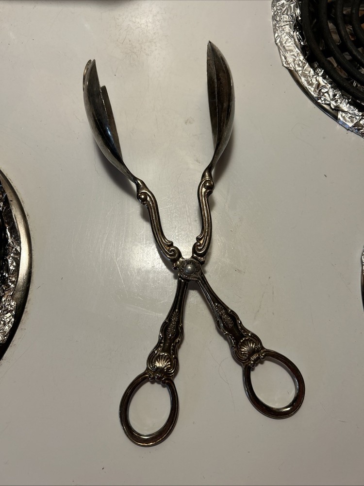 Vintage Sheffield England EPNS Silverplate Salad Scissor Serving Tongs Spork