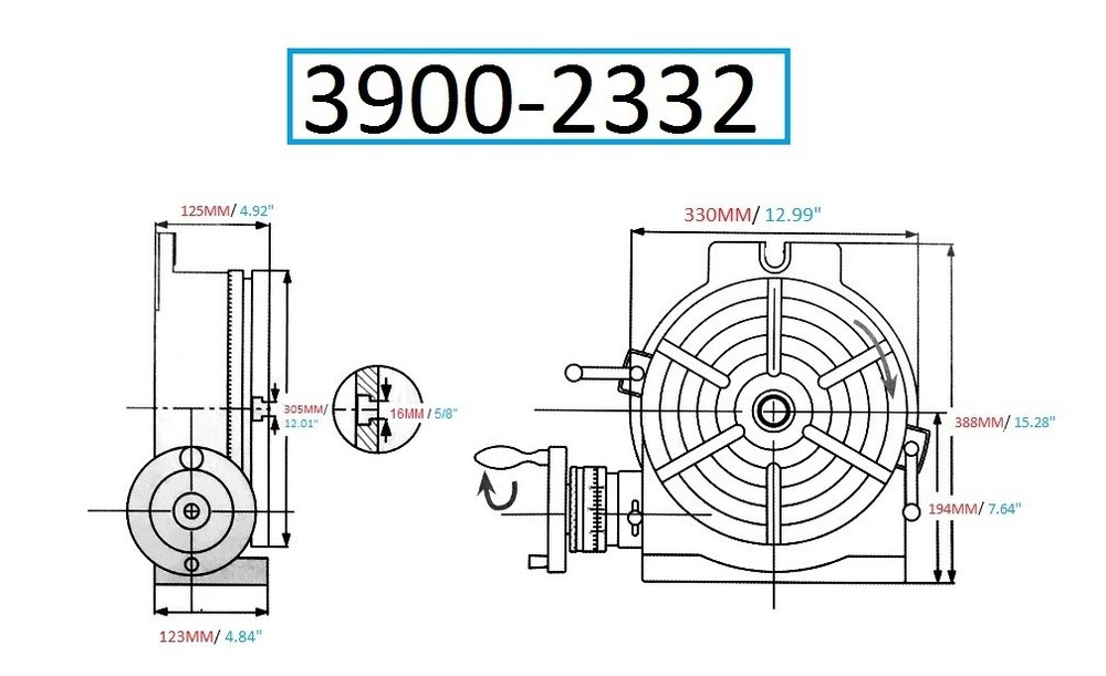 VERTEX 12" HORIZONTAL/VERTICAL ROTARY TABLE (3900-2332)