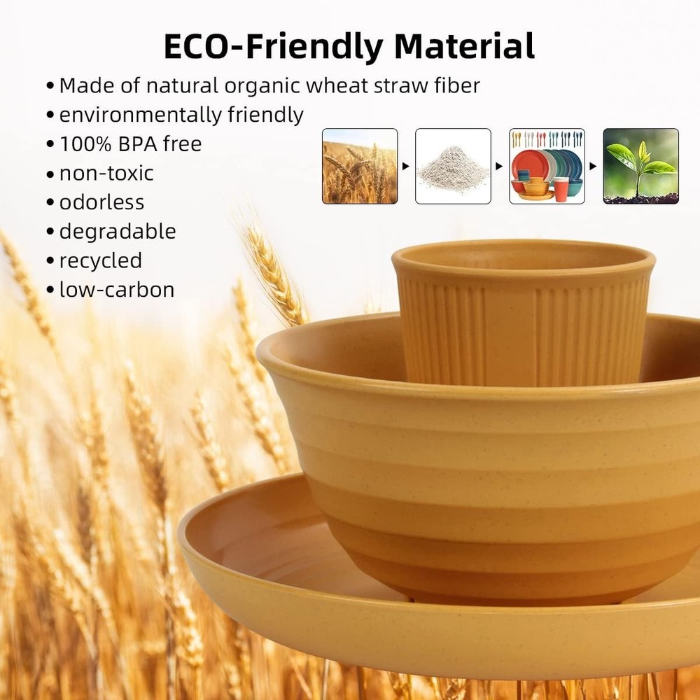 Wheat Straw Dinnerware Sets 36 Piece Unbreakable Sets, Colourful