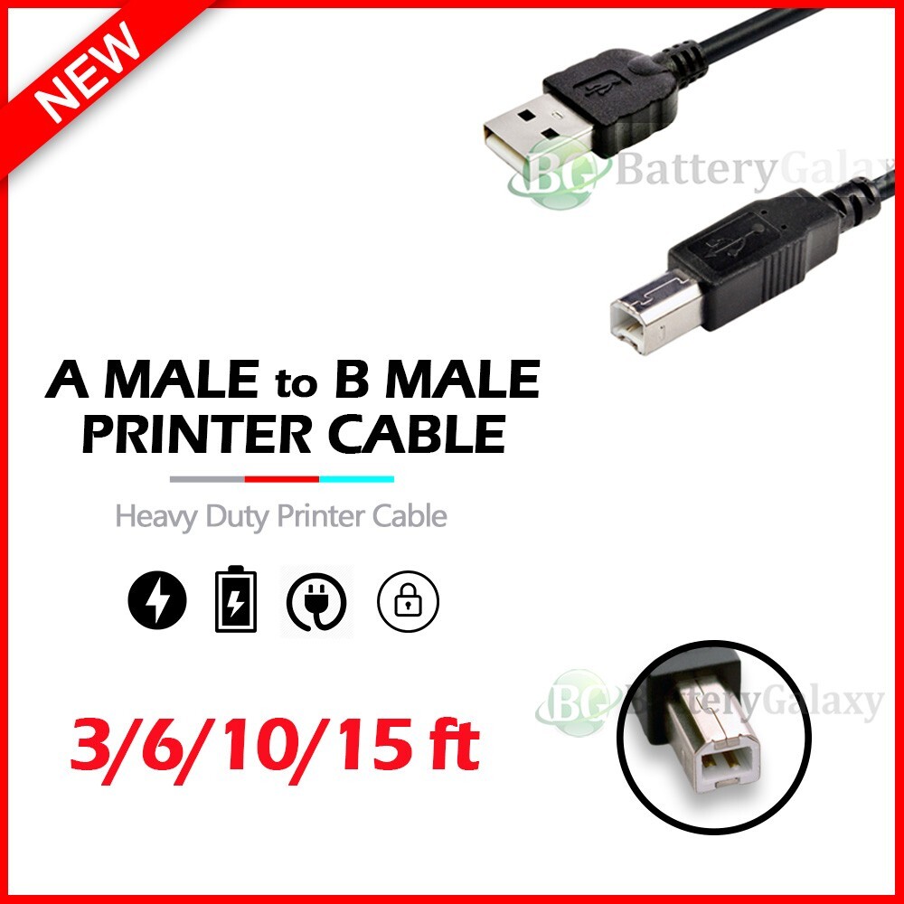 2.0 USB Type A to B Male Cable for Computer Printer Scanner Fax PC Connect Cord