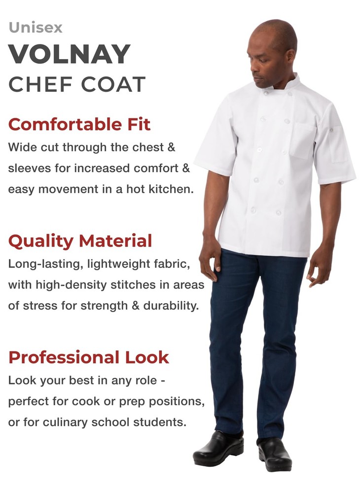 Mens Volnay Chef Coat, White, Small