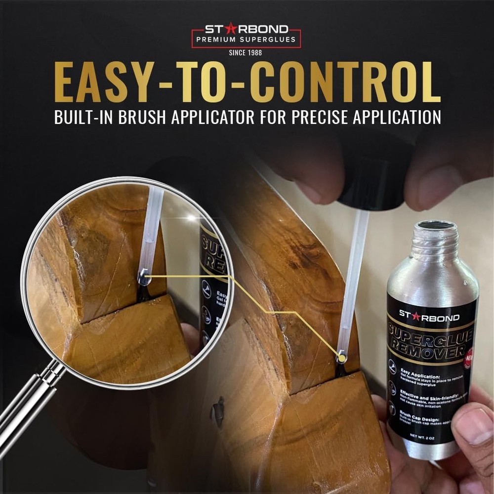 STARBOND Super Glue Remover, Dissolves Adhesive, CA Glue Debonder, Easy Brush...