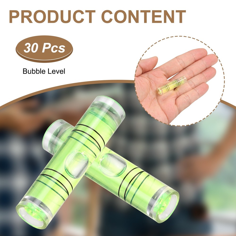 30pcs 50x9mm Small Cylindrical Bubble Level Vials Levels Measuring Tools