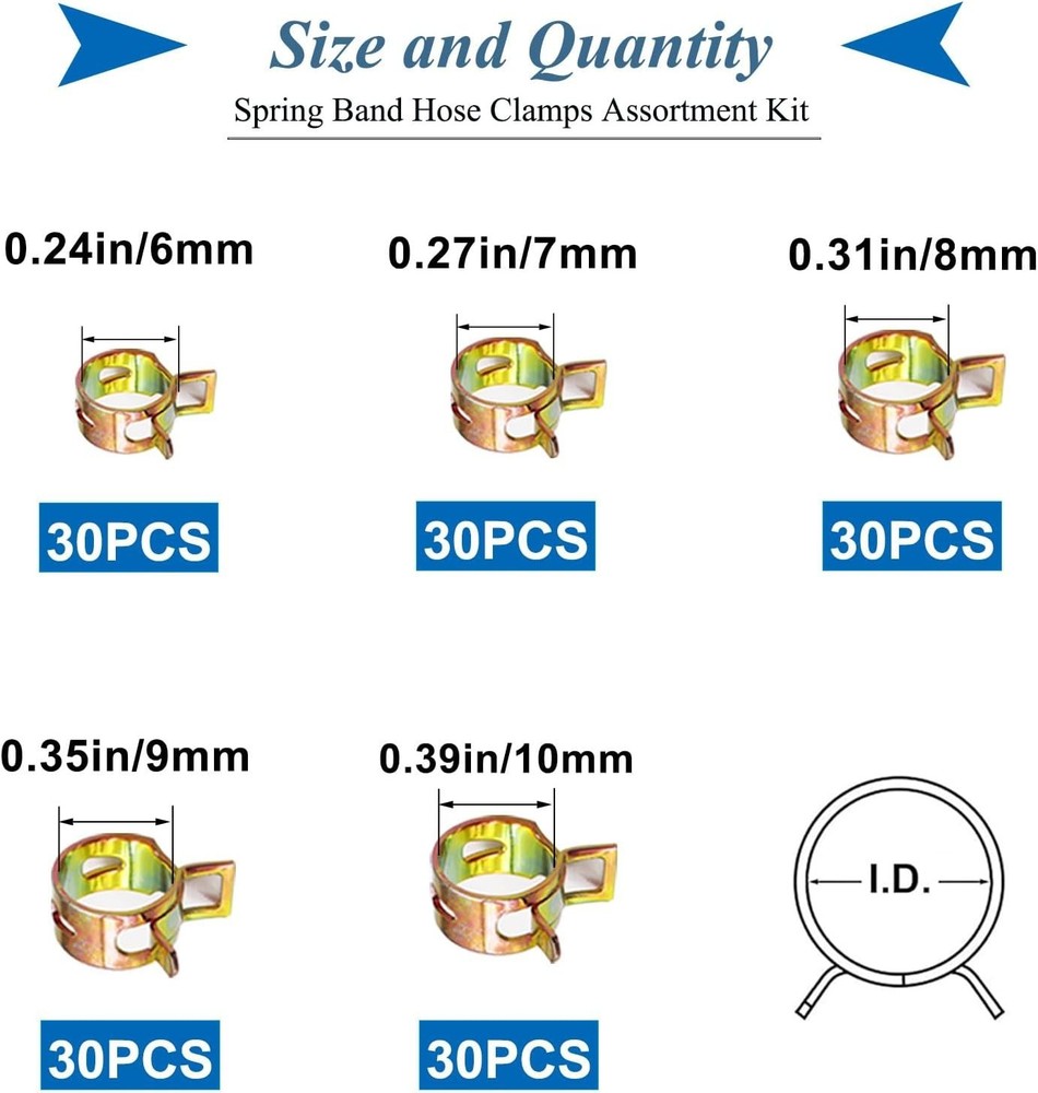 150PCS SPRING Fuel Line Hose Clamps